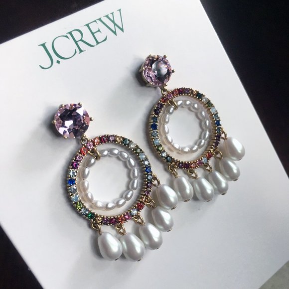 J. Crew rainbow sparkle and pearl earrings NWT - Picture 1 of 8